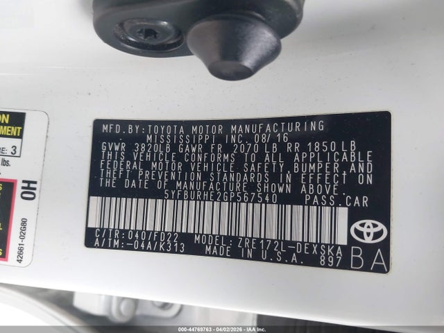 2016 TOYOTA COROLLA 5YFBURHE2GP567540 Photo 8