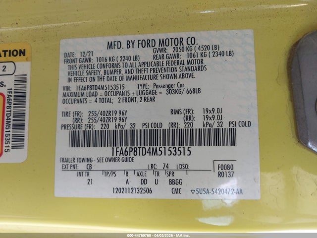 Ford Mustang Ecoboost Fastback 2021 1FA6P8TD4M5153515 Image 9