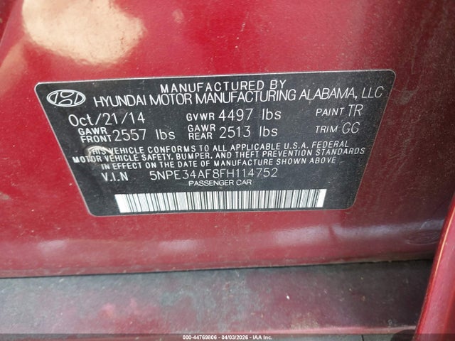 5NPE34AF8FH114752 Hyundai Sonata Sport