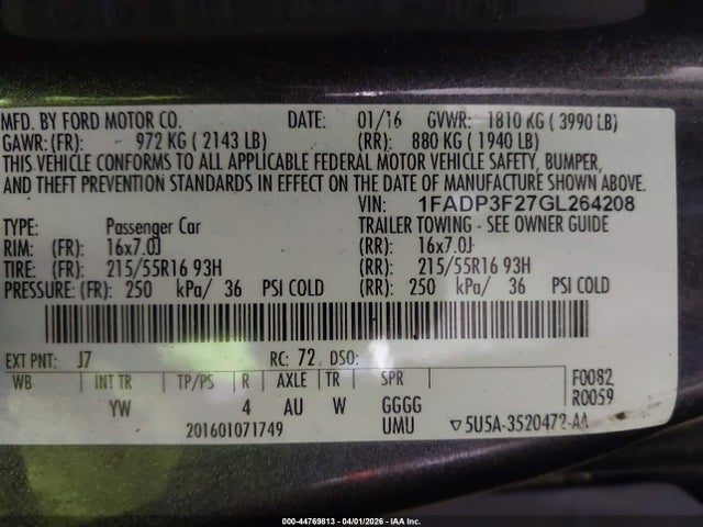 Ford FOCUS SE 2016 1FADP3F27GL264208 Image 9