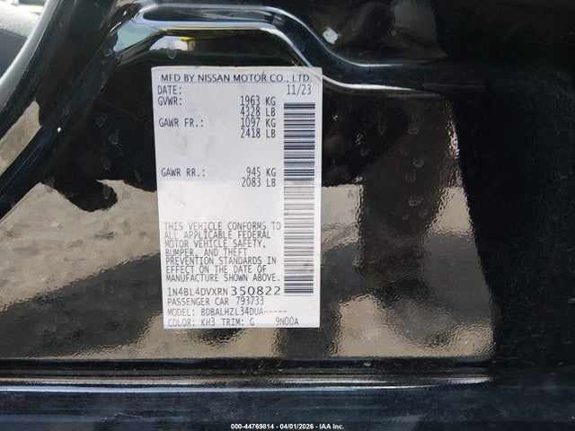 44769814 :رقم المزاد ، 1N4BL4DVXRN350822 vin ، 2024 Nissan Altima Sv Fwd مزاد بيع