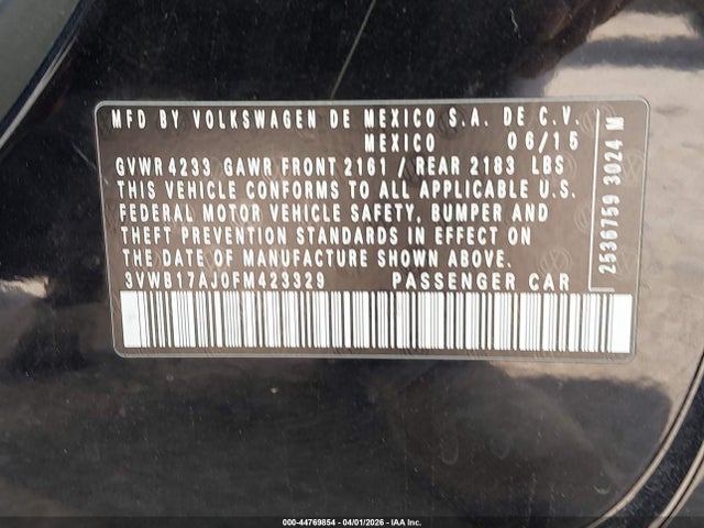 3VWB17AJ0FM423329 Volkswagen Jetta 1.8t Se