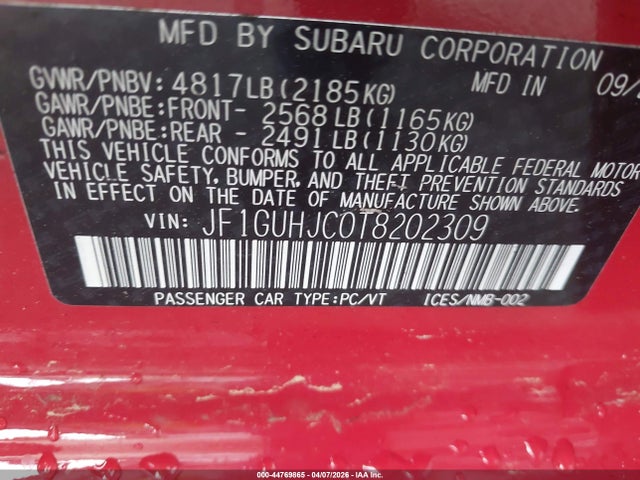 Aukcja sprzedaży 2026 Subaru Impreza Rs, vin: JF1GUHJC0T8202309, numer aukcji: 44769865