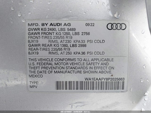 Продажа на аукционе авто 2023 Audi Q5 Premium Plus 45 Tfsi S Line Quattro, vin: WA1EAAFY8P2025663, номер лота: 44769867