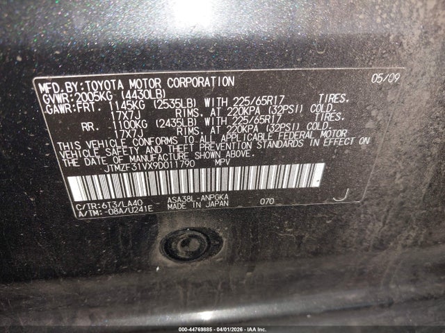 Aukcja sprzedaży 2009 Toyota Rav4 Limited, vin: JTMZF31VX9D011790, numer aukcji: 44769885
