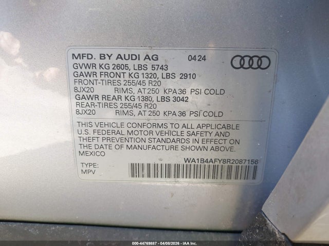 Aukcja sprzedaży 2024 Audi Sq5 Premium Plus Tfsi Quattro Tiptronic, vin: WA1B4AFY8R2087156, numer aukcji: 44769887