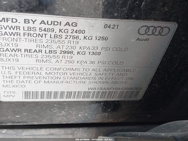 2021 AUDI Q5 WA1BAAFY0M2086780 Photo 8