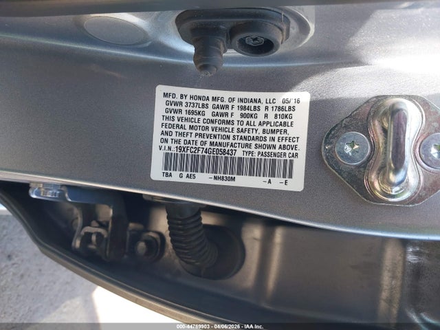 Продажа на аукционе авто 2016 Honda Civic Ex, vin: 19XFC2F74GE058437, номер лота: 44769903