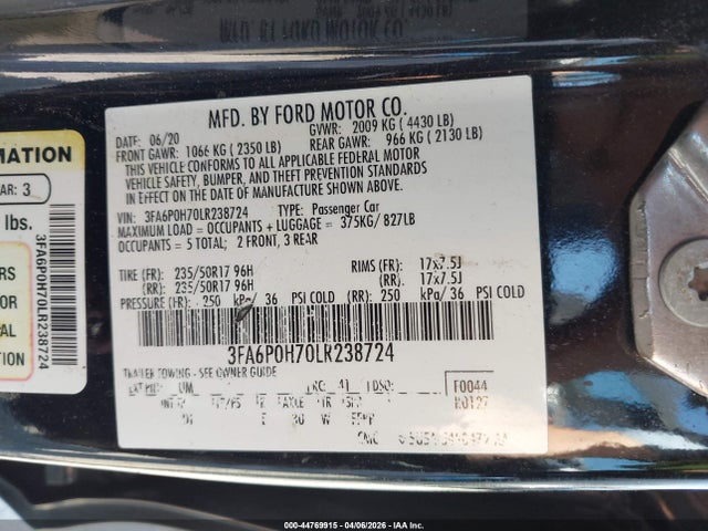 3FA6P0H70LR238724 Ford FUSION SE