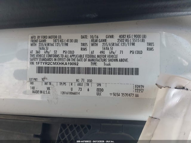 Ford Transit-250 2017 1FTYR2CMXHKA19092 Image 9