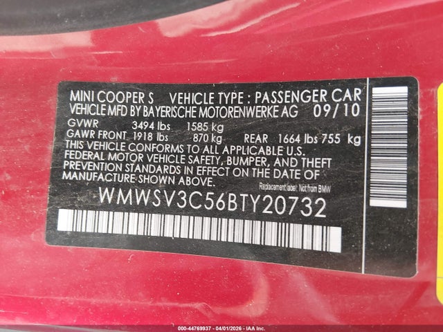 2011 MINI COOPER S WMWSV3C56BTY20732 Photo 8