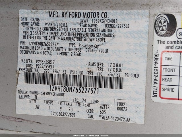 2006 FORD MUSTANG 1ZVHT80N765227571 Photo 8