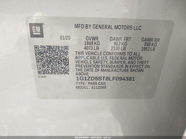 Aukcja sprzedaży 2020 Chevrolet Malibu Fwd Lt, vin: 1G1ZD5ST8LF094381, numer aukcji: 44769982