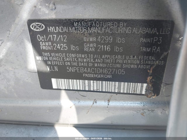 Продаж на аукціоні авто 2013 Hyundai Sonata Gls, vin: 5NPEB4AC1DH627105, номер лоту: 44769984