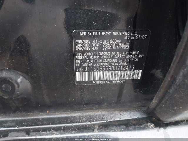 Продаж на аукціоні авто 2008 Subaru Forester 2.5x, vin: JF1SG65698H718413, номер лоту: 44770022