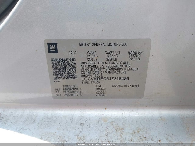 44770024 :رقم المزاد ، 1GCVKREC5JZ218486 vin ، 2018 Chevrolet Silverado 1500 2lt مزاد بيع