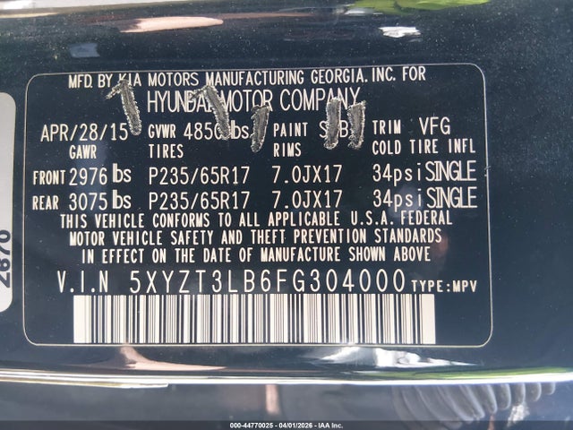 5XYZT3LB6FG304000 Hyundai Santa Fe Sport 2.4l