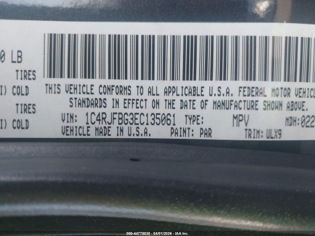 2014 Jeep Grand Cherokee Limited მანქანა იყიდება აუქციონზე, vin: 1C4RJFBG3EC135061, აუქციონის ნომერი: 44770038