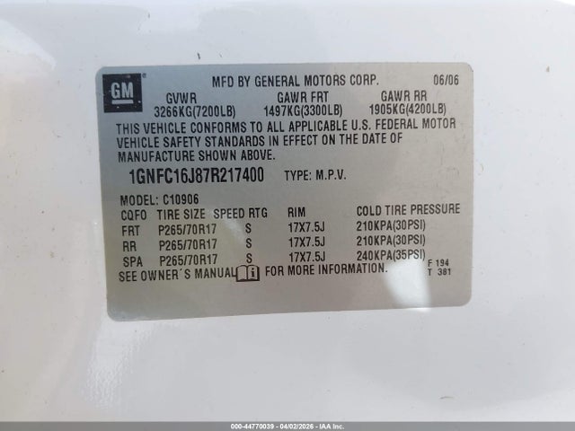 2007 CHEVROLET SUBURBAN 1500 1GNFC16J87R217400 Photo 8