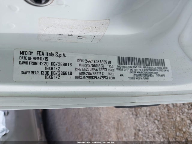 Продаж на аукціоні авто 2016 Ram Promaster City Tradesman Slt, vin: ZFBERFBTXG6B54654, номер лоту: 44770041
