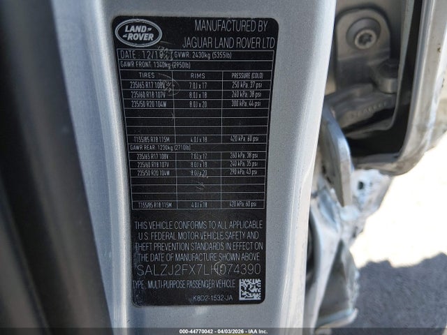 SALZJ2FX7LH074390 Land Rover Range Rover Evoque S