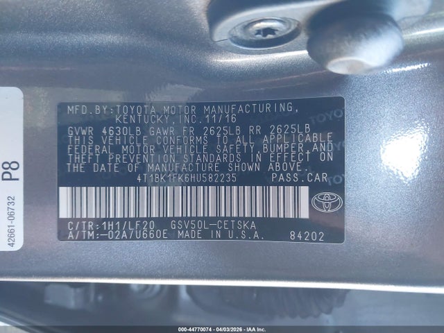 4T1BK1FK6HU582235 Toyota Camry Xse V6