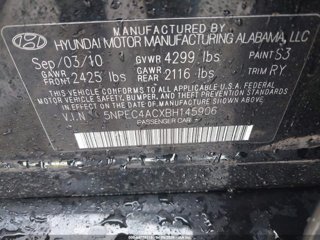 Продажа на аукционе авто 2011 Hyundai Sonata Se, vin: 5NPEC4ACXBH145906, номер лота: 44770115