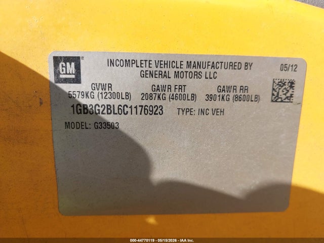 Aukcja sprzedaży 2013 Thomas Express Cutaway, vin: 1GB3G2BL6C1176923, numer aukcji: 44770119