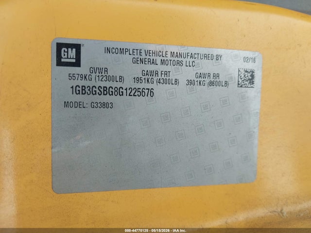 Aukcja sprzedaży 2016 Chevrolet Bus Express Cutaway, vin: 1GB3GSBG8G1225676, numer aukcji: 44770125