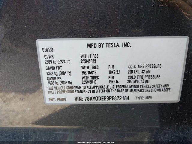 Продаж на аукціоні авто 2023 Tesla Model Y Awd/long Range Dual Motor All-wheel Drive, vin: 7SAYGDEE9PF872184, номер лоту: 44770128