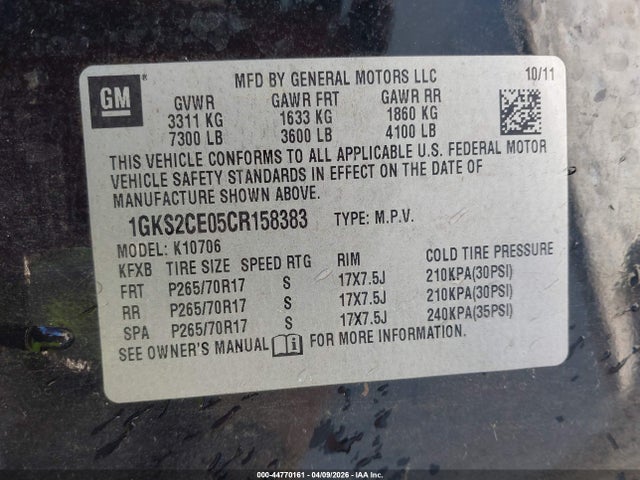 Aukcja sprzedaży 2012 Gmc Yukon Slt, vin: 1GKS2CE05CR158383, numer aukcji: 44770161