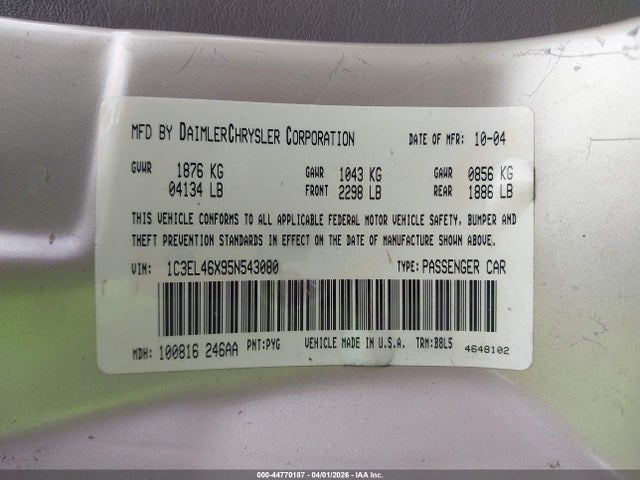 Продаж на аукціоні авто 2005 Chrysler Sebring, vin: 1C3EL46X95N543080, номер лоту: 44770187