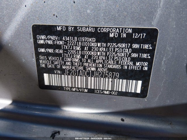 Продаж на аукціоні авто 2018 Subaru Crosstrek 2.0i Premium, vin: JF2GTADC1JH275879, номер лоту: 44770228