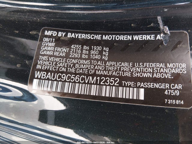 44770233 :رقم المزاد ، WBAUC9C56CVM12352 vin ، 2012 Bmw 135i مزاد بيع