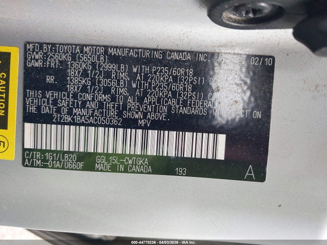 Aukcja sprzedaży 2010 Lexus Rx 350, vin: 2T2BK1BA5AC050362, numer aukcji: 44770236