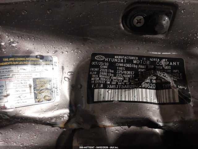 44770247 :رقم المزاد ، KM8JT3AB2BU198620 vin ، 2011 Hyundai Tucson Gl مزاد بيع