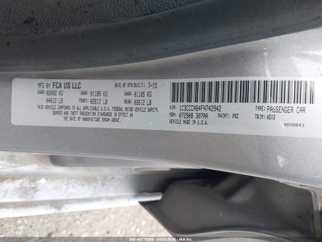 44770269 :رقم المزاد ، 1C3CCCAB4FN742942 vin ، 2015 Chrysler 200 Limited مزاد بيع