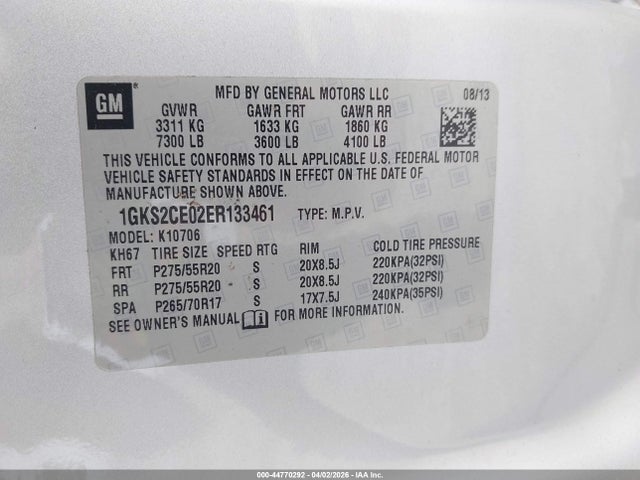 Aukcja sprzedaży 2014 Gmc Yukon Slt, vin: 1GKS2CE02ER133461, numer aukcji: 44770292