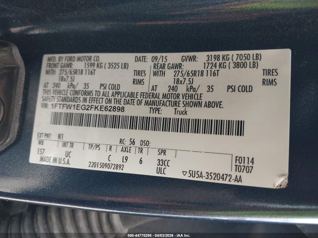 Ford F-150 Xlt 2015 1FTFW1EG2FKE62898 Image 9