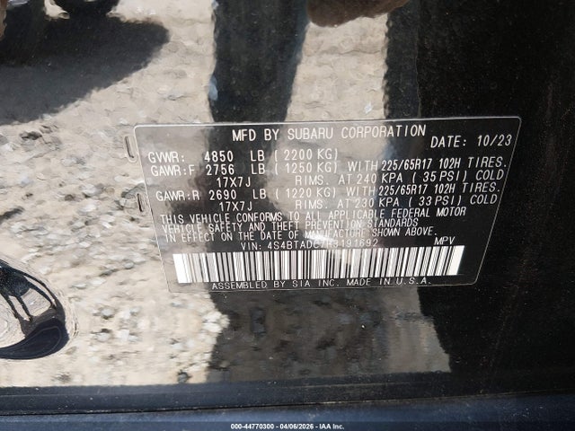 Aukcja sprzedaży 2024 Subaru Outback Premium, vin: 4S4BTADC7R3191692, numer aukcji: 44770300