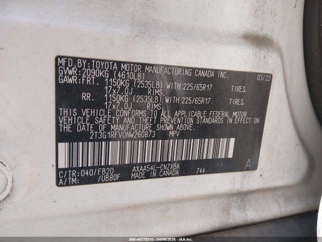 Toyota RAV4 LE 2022 2T3G1RFV0NW260873 Image 9