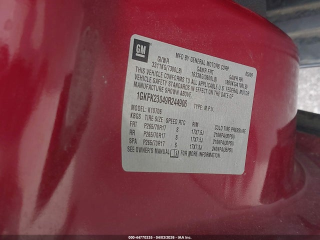Aukcja sprzedaży 2009 Gmc Yukon Sle2, vin: 1GKFK23049R244906, numer aukcji: 44770335