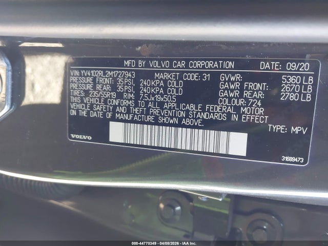 Продаж на аукціоні авто 2021 Volvo Xc60 T5 Inscription, vin: YV4102RL2M1727943, номер лоту: 44770349