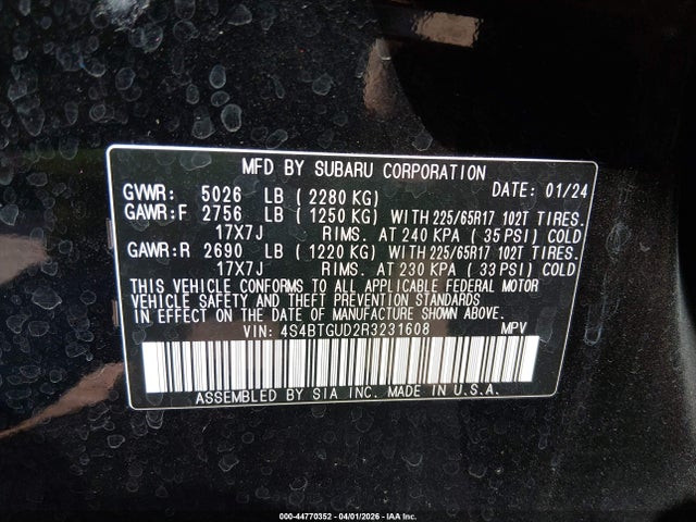 Продаж на аукціоні авто 2024 Subaru Outback Wilderness, vin: 4S4BTGUD2R3231608, номер лоту: 44770352