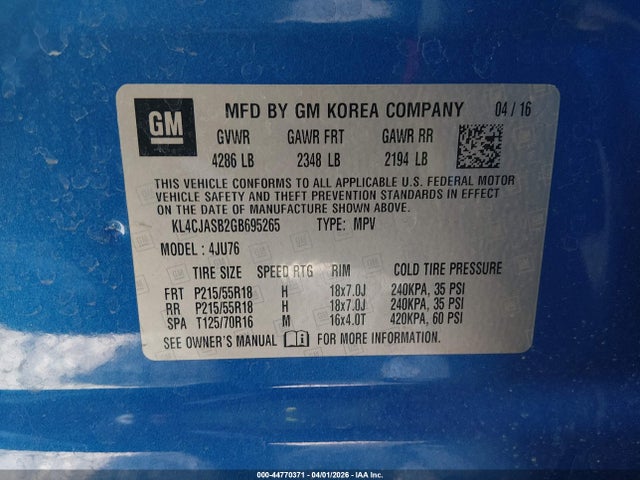 Продаж на аукціоні авто 2016 Buick Encore, vin: KL4CJASB2GB695265, номер лоту: 44770371