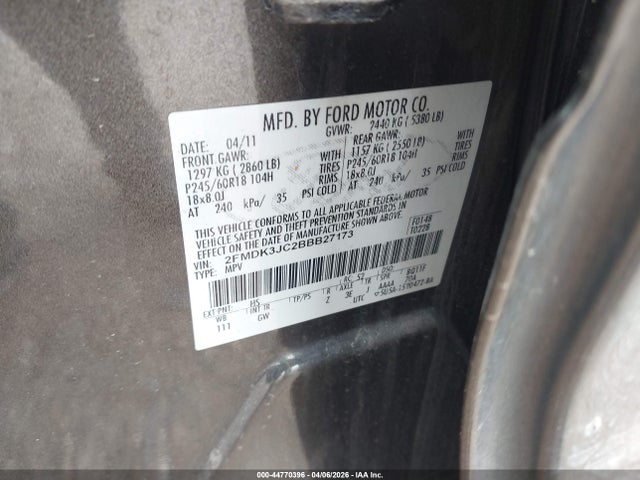 Продажа на аукционе авто 2011 Ford Edge Sel, vin: 2FMDK3JC2BBB27173, номер лота: 44770396