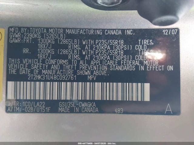 Продаж на аукціоні авто 2008 Lexus Rx 350, vin: 2T2HK31U48C092761, номер лоту: 44770409
