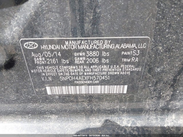 Продажа на аукционе авто 2015 Hyundai Elantra Se, vin: 5NPDH4AEXFH570451, номер лота: 44770415