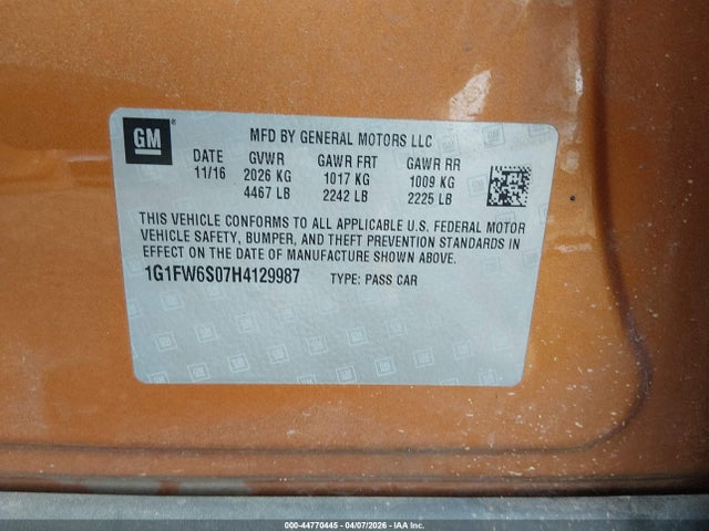 1G1FW6S07H4129987 Chevrolet BOLT EV LT