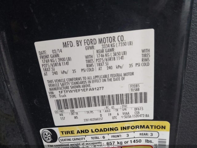 2014 Ford F-150 Xlt მანქანა იყიდება აუქციონზე, vin: 1FTFW1EF1EFA91277, აუქციონის ნომერი: 44770458